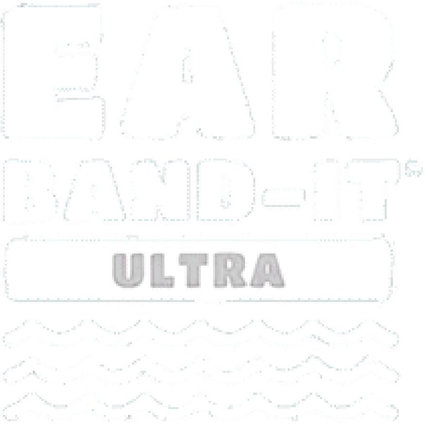 Logo van Ear Band-It ULTRA, herkenbaar voor de premium zwemmershoofdband met extra grip